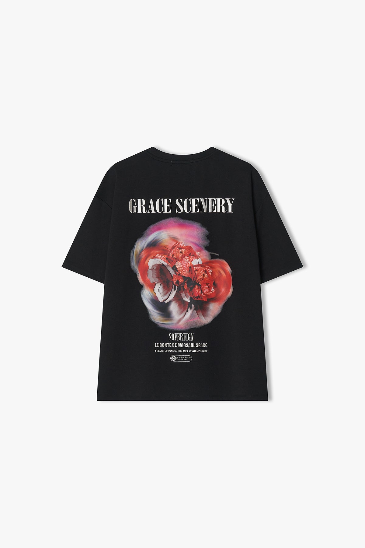 [Cha Eun Woo Worn] Liber Classy  Black Tornado Flower Artwork Half T-Shirt