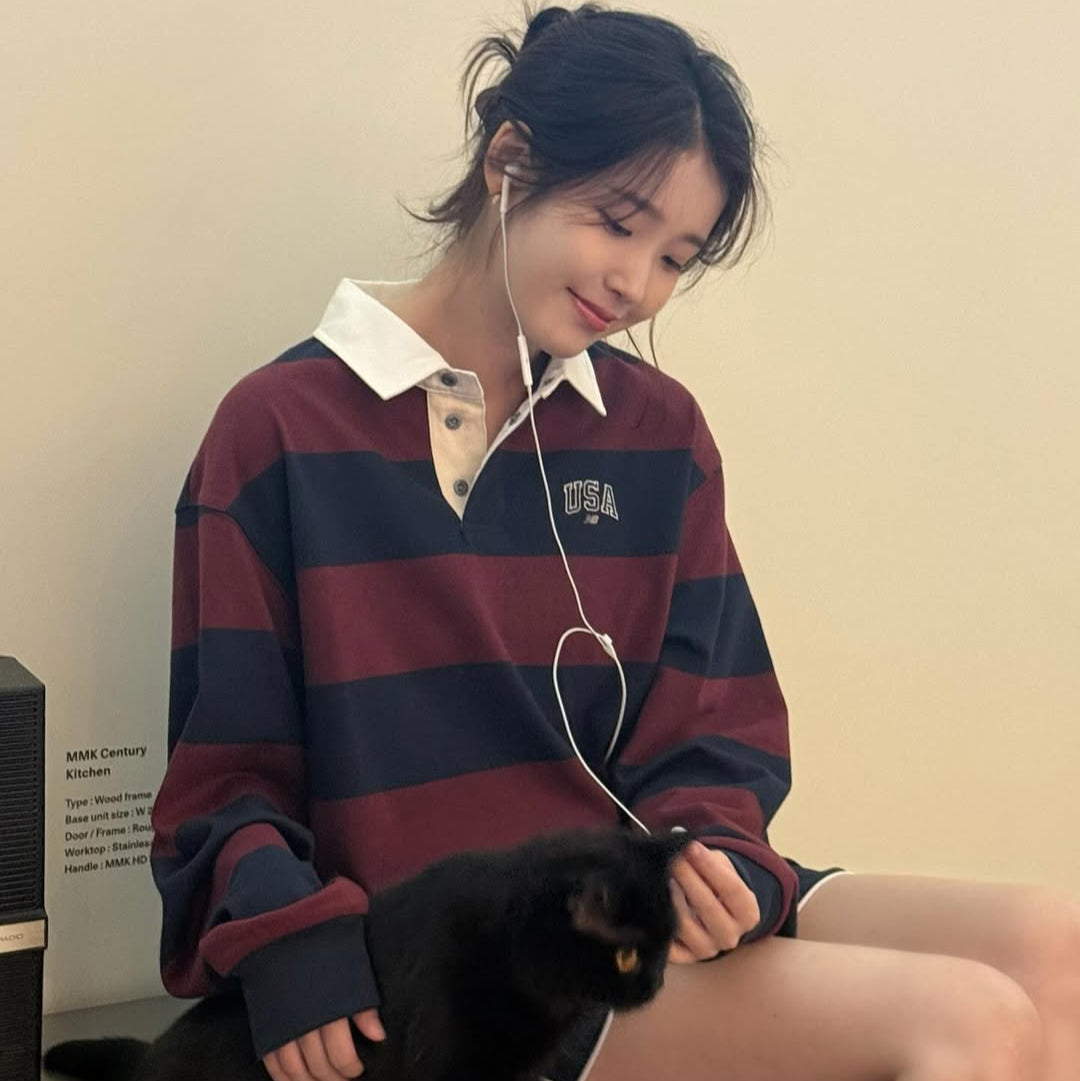 [IU Worn] New Balance UNI USA Classic Striped Rugby T-Shirt