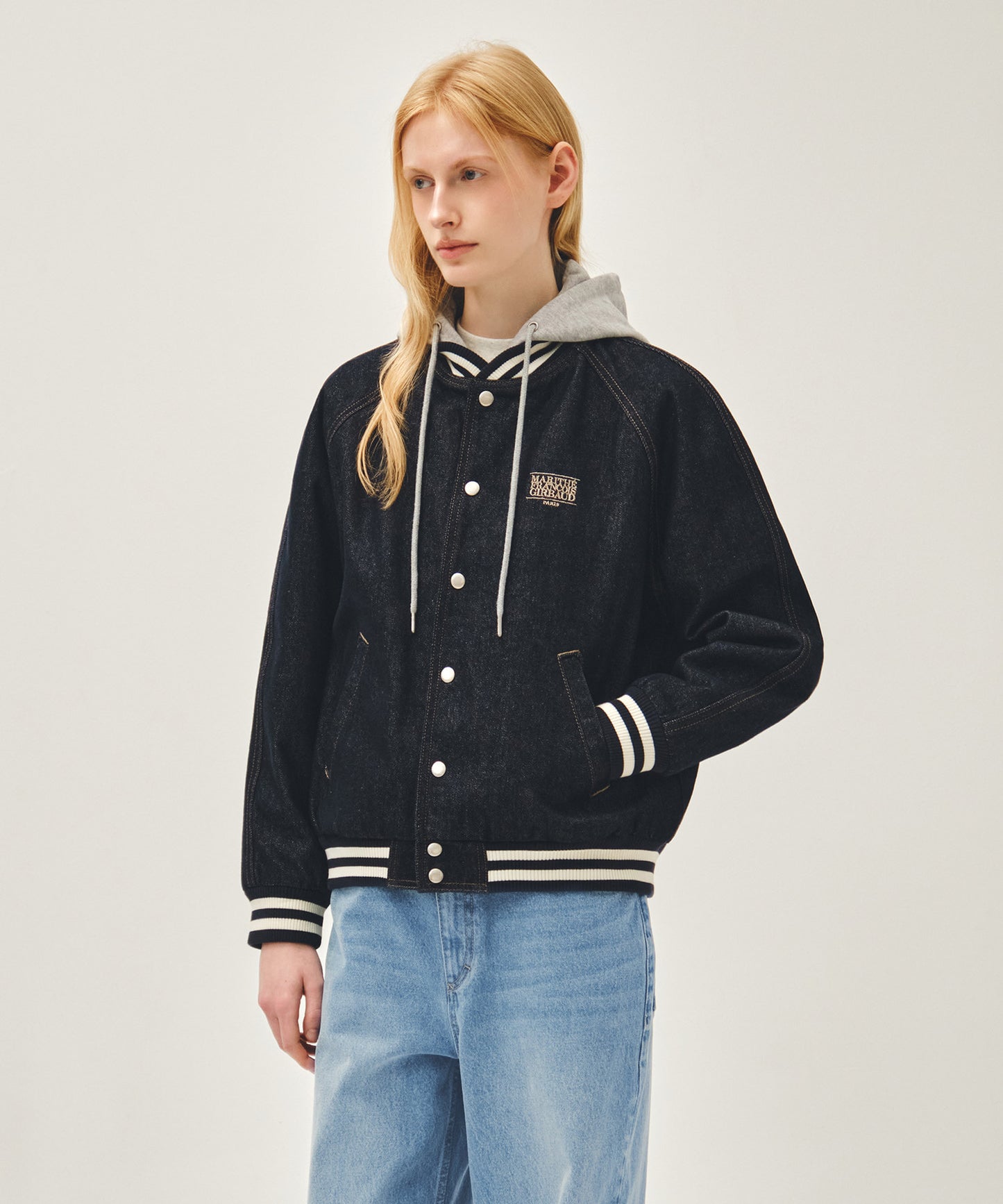 [Cha Eunwoo Worn] Marithé et François Girbaud Classic Logo Raglan Denim Varsity Jacket