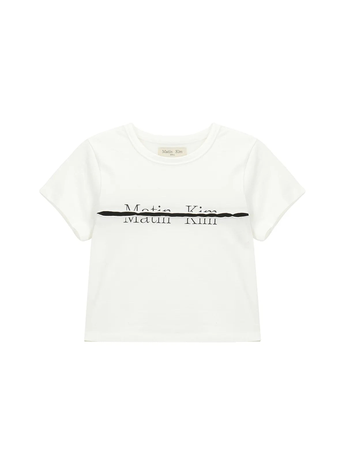 MATIN KIMLOGO CUTTED RINGER CROP TOP 新品 Logo Cutted Ringer Crop Top in White | Matin Kim | Couturist
