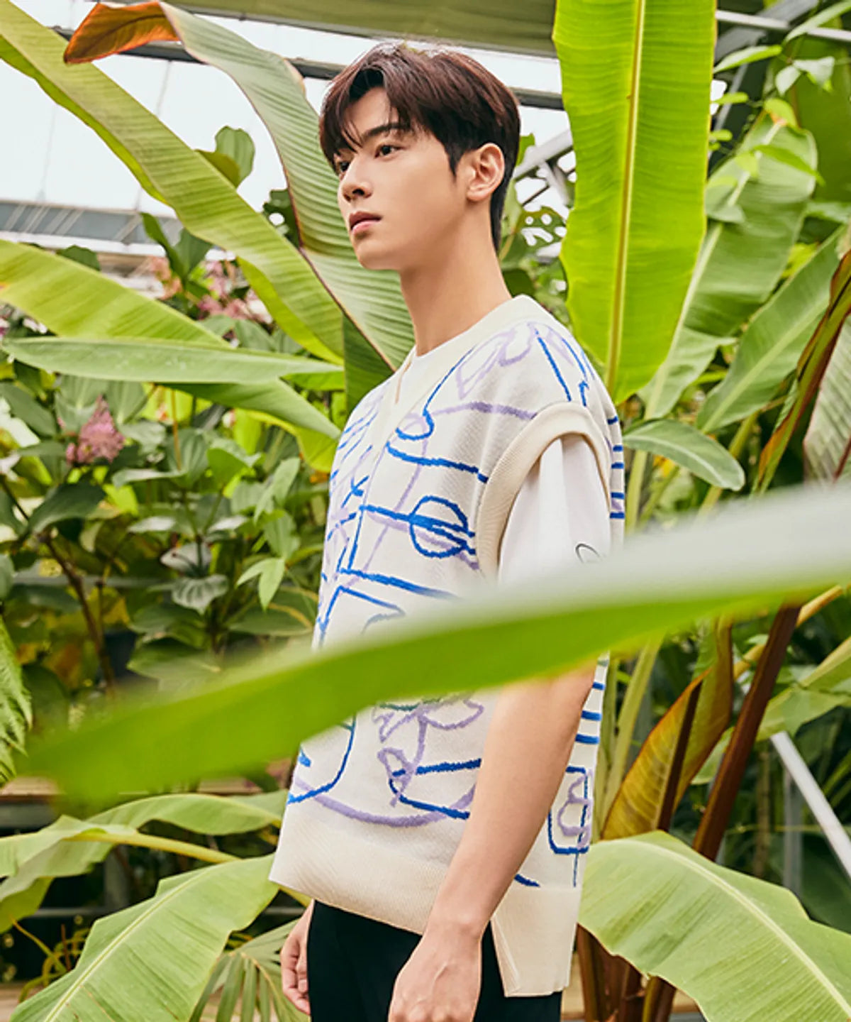 [Cha Eun Woo Worn] Liber Classy Ivory Overfit Jacquard V-Neck Vest