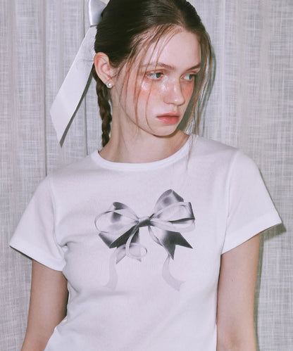 [Blackpink Jennie Worn] Ronron Double Ribbon Slim Crop T-Shirt