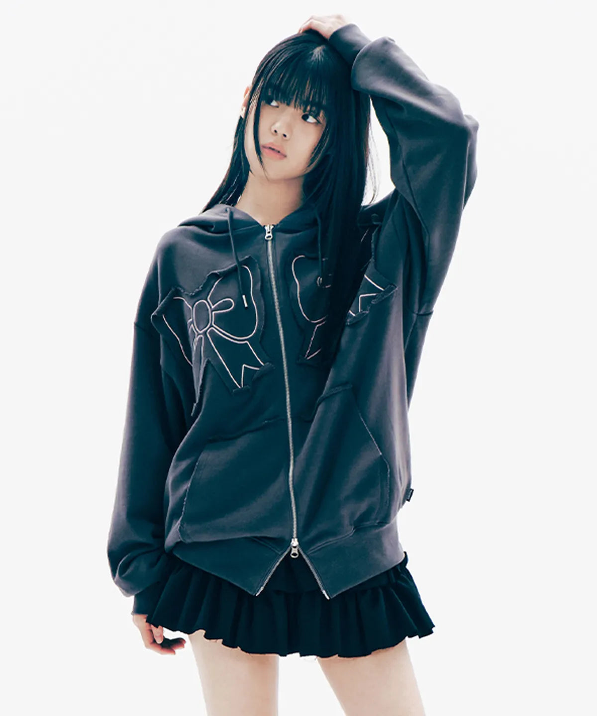 [Blackpink Jennie & Jisoo, Red Velvet Joy Worn] YOUHEE Ribbon Zip-Up Hoodie