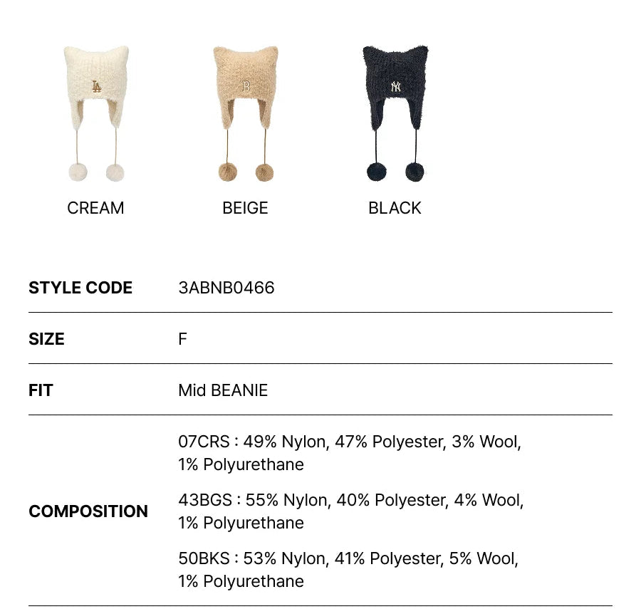 MLB 26FW Fur Meow Earflap Beanie
