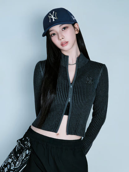 [Karina Pick] 25FW MLB Women's Basic Vintage Lip Zip-Up Cardigan