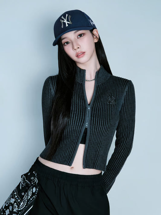 [Karina Pick] 25FW MLB Women's Basic Vintage Lip Zip-Up Cardigan