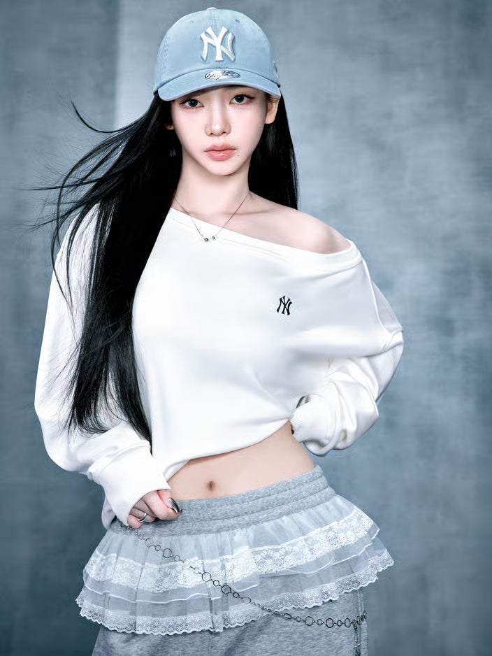 [Aespa Karina & Ive Gaeul Pick] 26SS MLB Women's Basic Off-Shoulder Sweatshirt New York Yankees