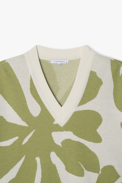 [Cha Eun Woo Worn] Liber Classy Ivory Flower Pattern V-Neck Knit Vest