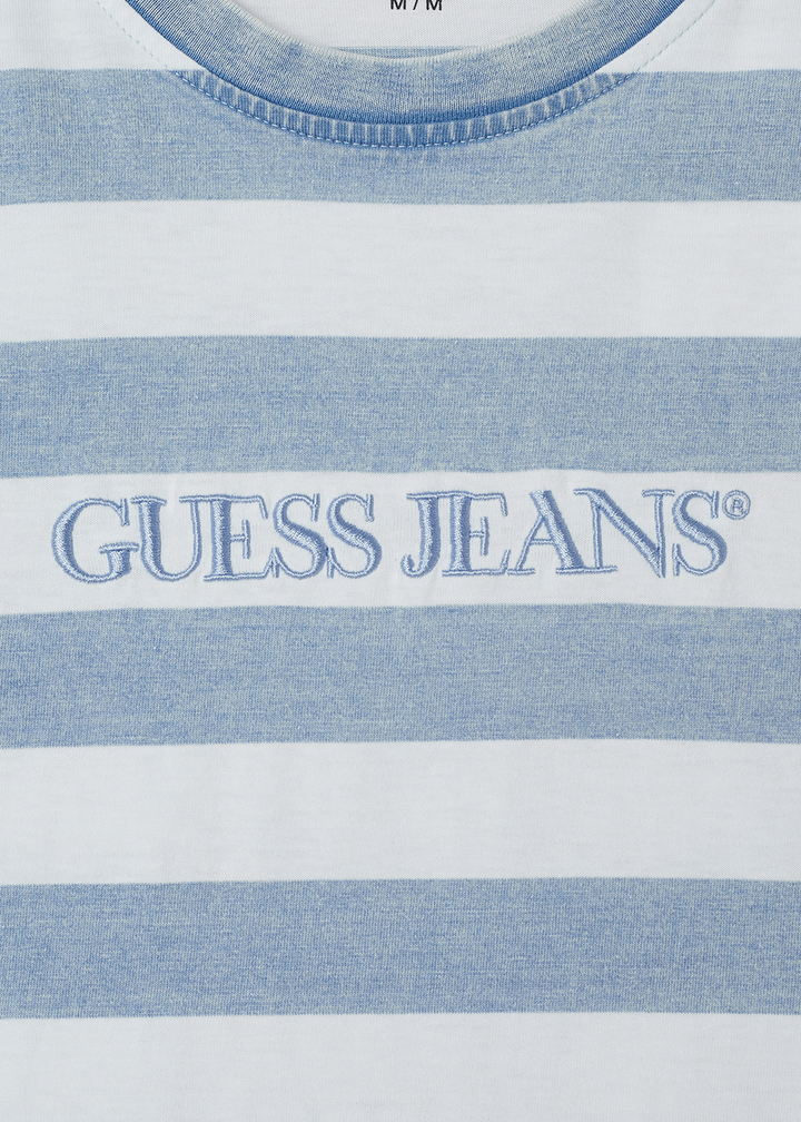 [Straykids Hyunjin Worn] 26 Summer Guess Men Regular Indigo Stripe Short Sleeve T-Shirt _  Light Blue