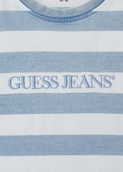 [Straykids Hyunjin Worn] 26 Summer Guess Men Regular Indigo Stripe Short Sleeve T-Shirt _  Light Blue