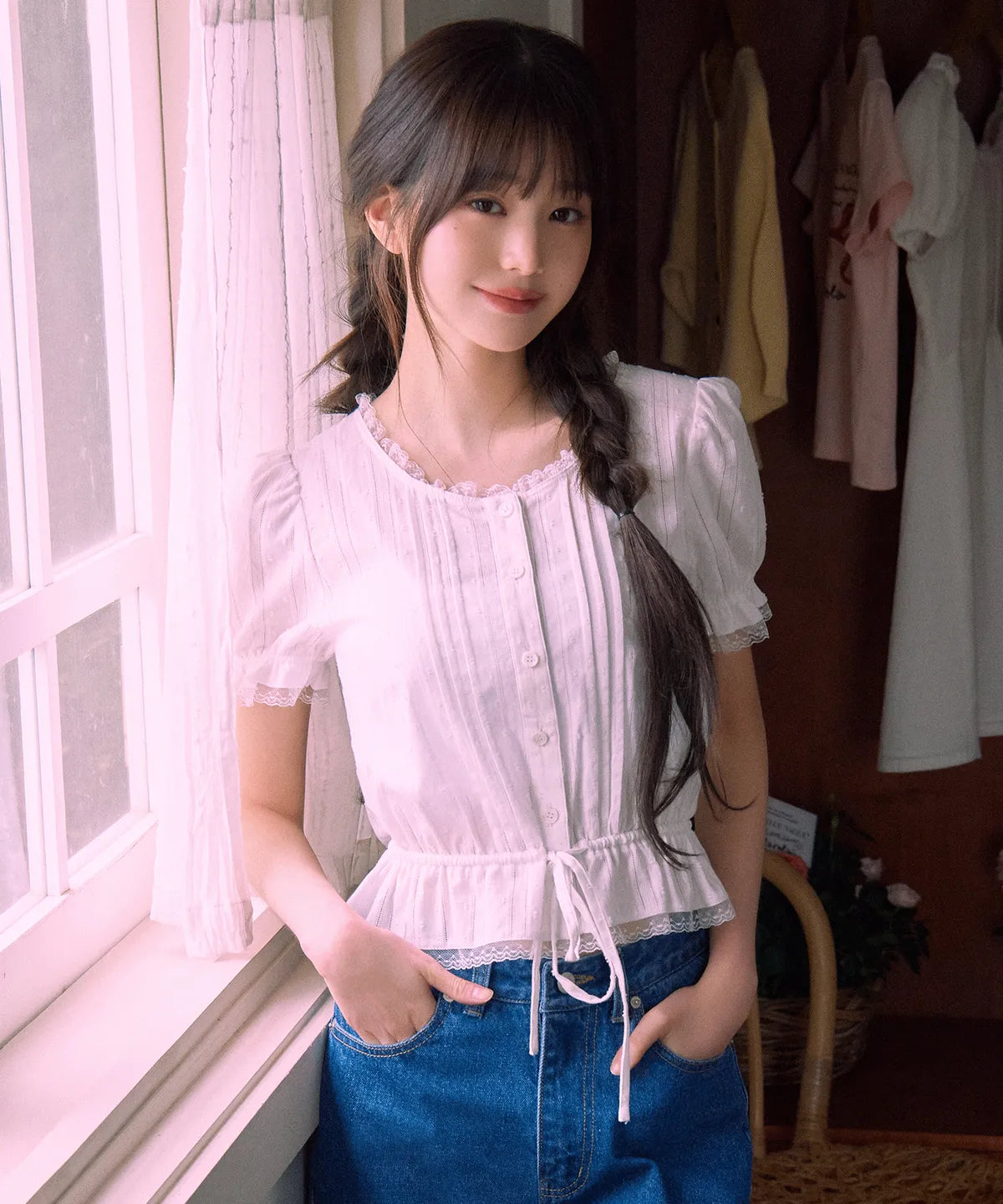 [IVE Jang Wonyoung's Pick] RolaRola - FRILL SHIRRING BLOUSE