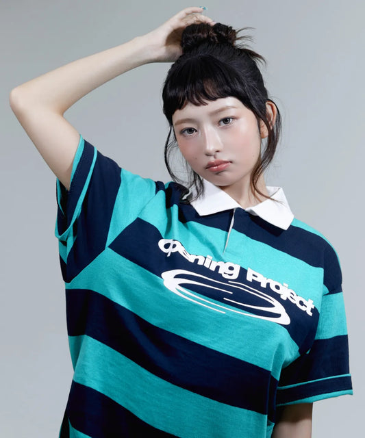 [Ive Rei Pick] Opening Project Identity Stripe Collar Half T Shirt