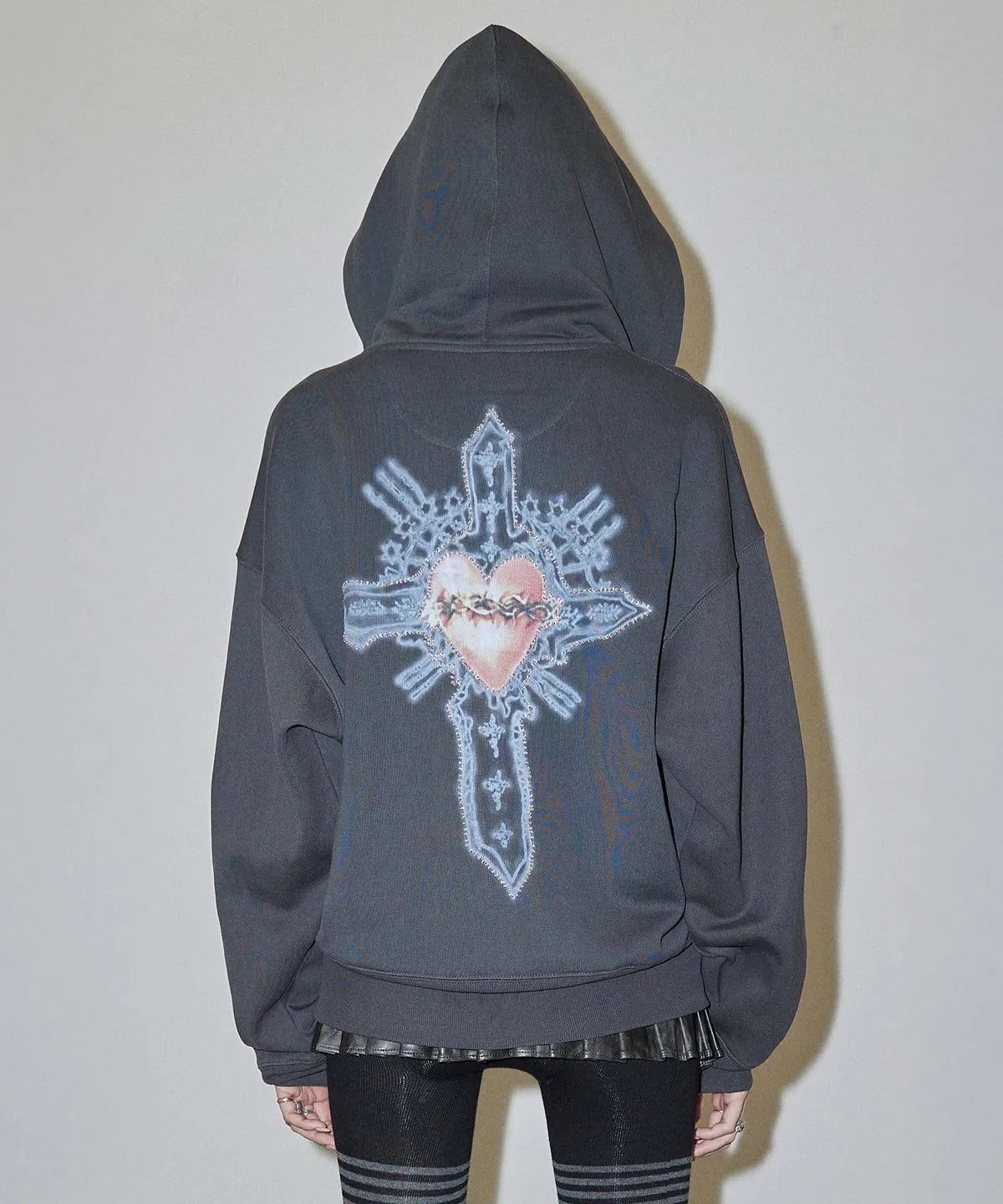 [Aespa Ningning Worn] Sculptor Beaded Saint Zip-Up Hoodie in Charcoal