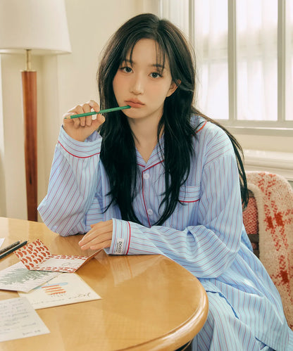 Nmixx Haewon X Dossy Silk Fit Chloe Long Sleeve Couple Pajama Set (Sky)