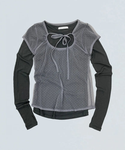 [Hearts2Hearts' Jiwoo Worn] Fancy Club 3-WAY Dot Layered Long Sleeve