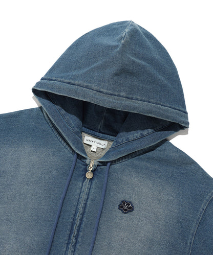 [Aespa Giselle's Wear] WACKY WILLY Women's Denim Washed Crop Hooded Zip-Up / Cargo Pants