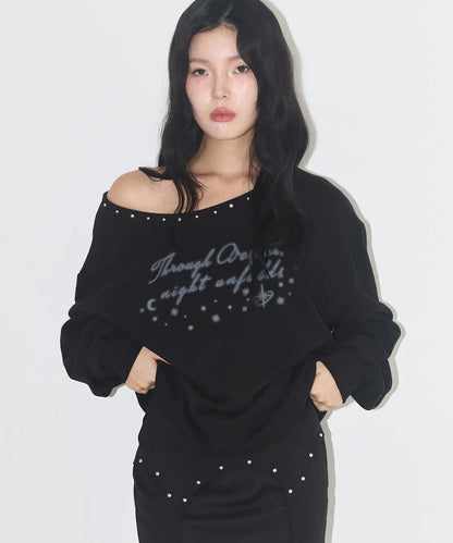 ILLIGO -  One Shoulder Boat Neck Sweatshirts