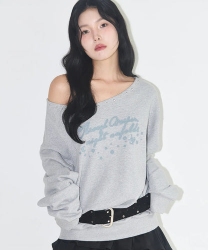 ILLIGO -  One Shoulder Boat Neck Sweatshirts