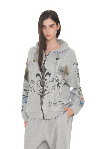 [Blackpink Jennie & RIIZE Wonbin Top Worn] Toomuchtax Printed Waffle Zip-Up Hoodie