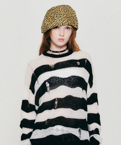 [Zerobaseone Sung hanbin Worn] Kirsh Peak Wappen Damage Stripe Knit [White]