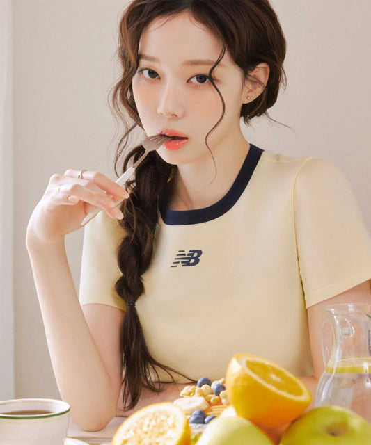 [Aespa Winter Pick] New Balance Women Track Crop Ringer Short Sleeve T-Shirt