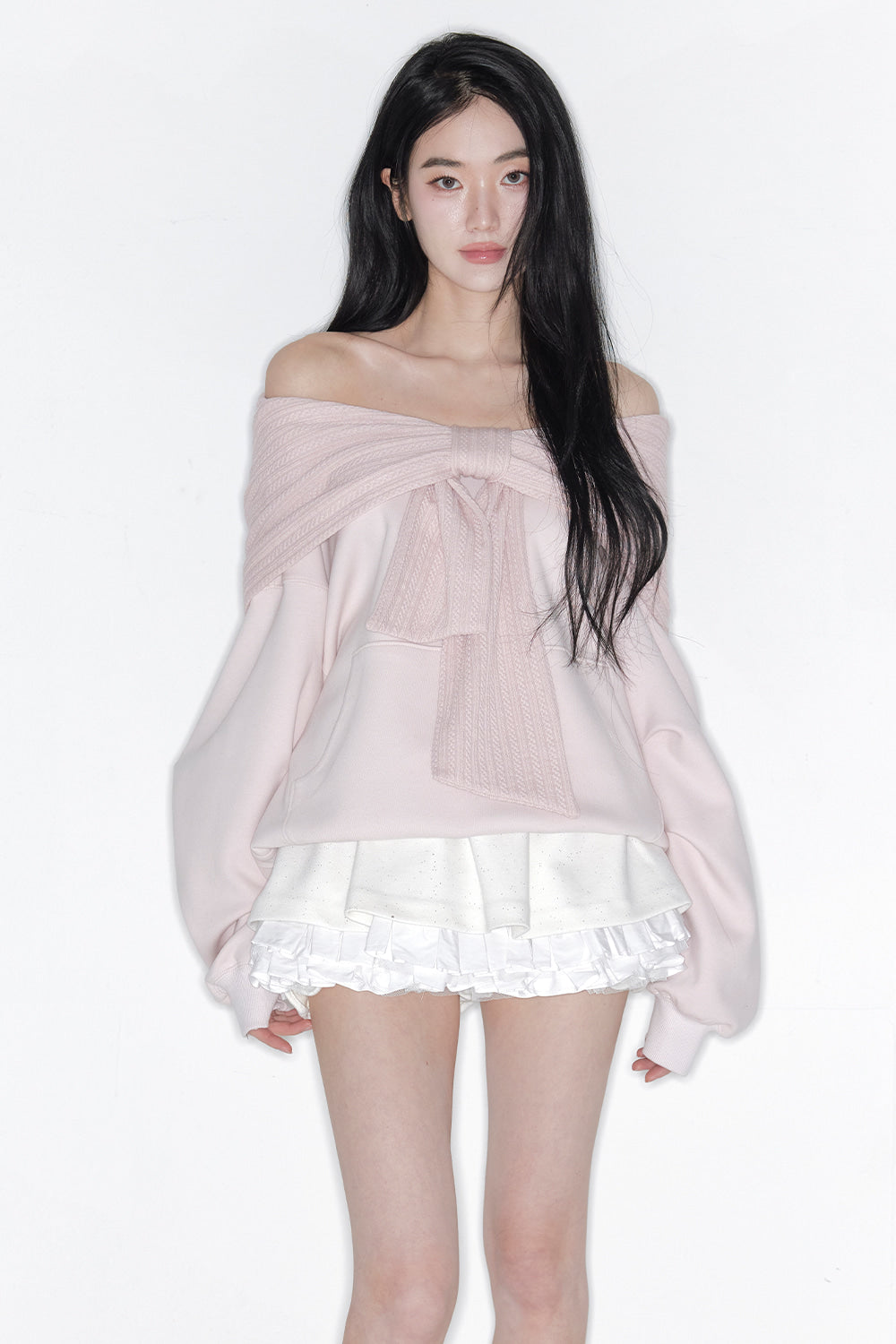 THETIS - TWO-WAY RIBBON OFF SHOULDER HOODIE (SPRING VER.)