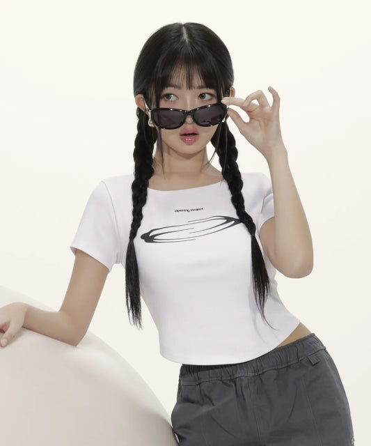 [Ive Rei Pick] Opening Project W Squareneck Cropped Symbol T Shirt