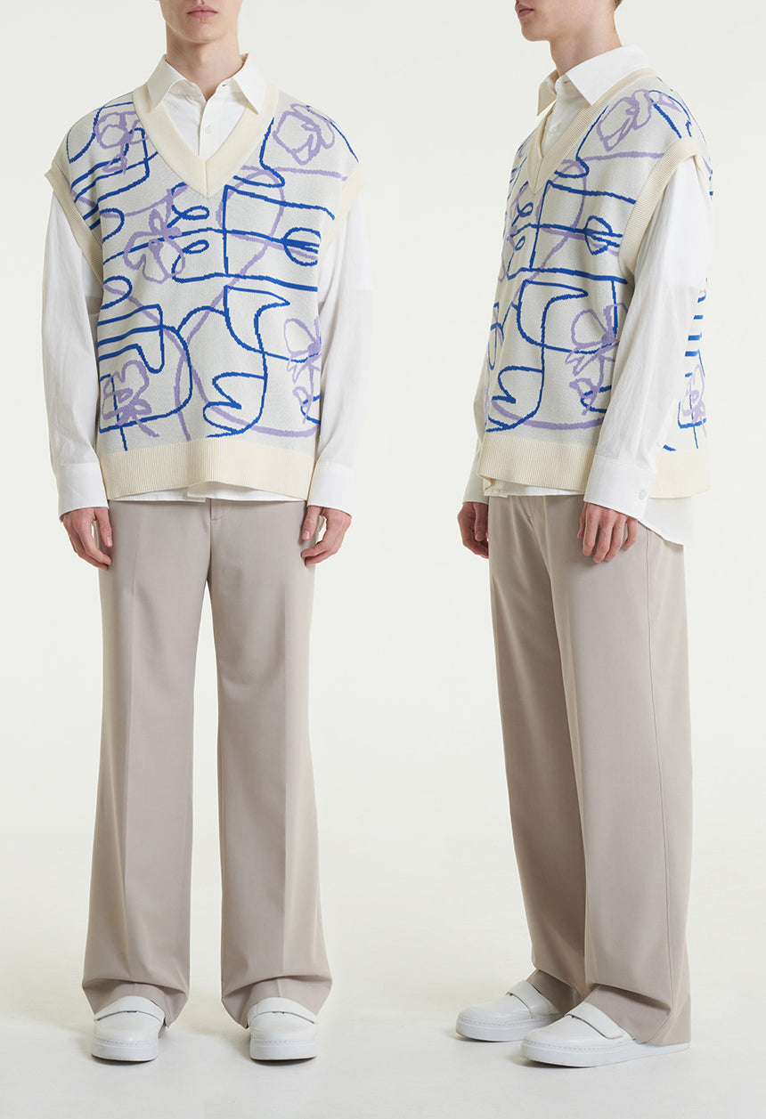 [Cha Eun Woo Worn] Liber Classy Ivory Overfit Jacquard V-Neck Vest