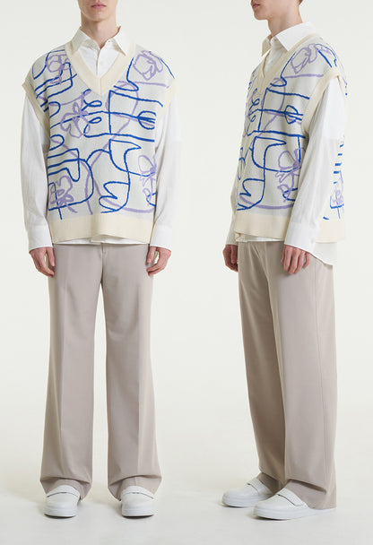 [Cha Eun Woo Worn] Liber Classy Ivory Overfit Jacquard V-Neck Vest