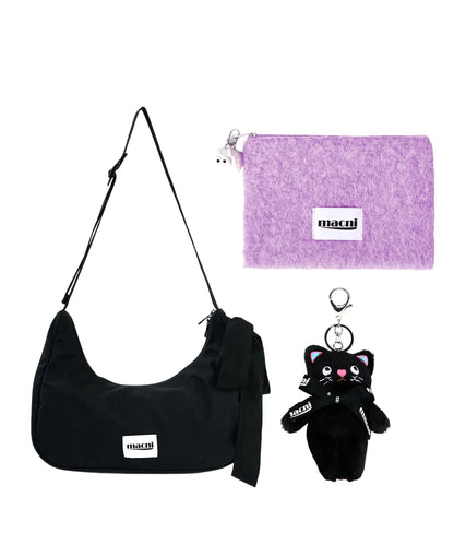 Macni - Ribbon Crescent bag, Poodle Pouch & Keyring Set
