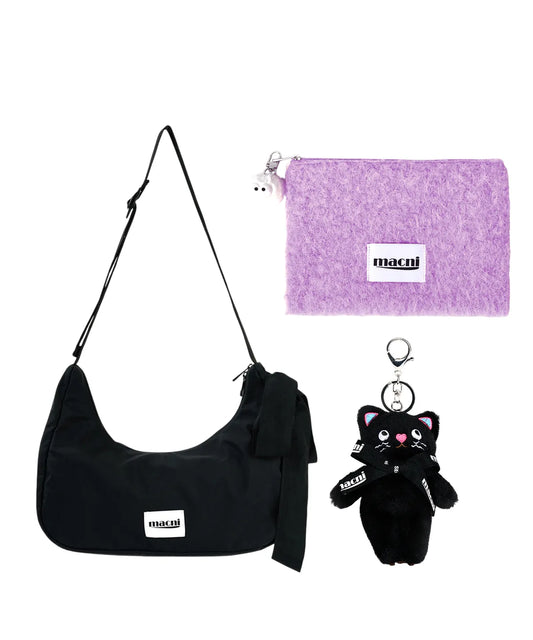 Macni - Ribbon Crescent bag, Poodle Pouch & Keyring Set