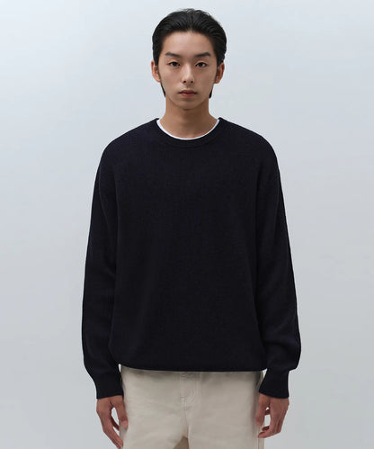 [Lee Do-hyun Pick] 25FW MS Minimal Ribbed Crew Neck Knit-Black