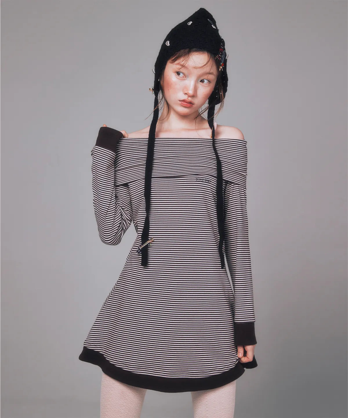 YOUHEE Stripe Off-Shoulder Dress