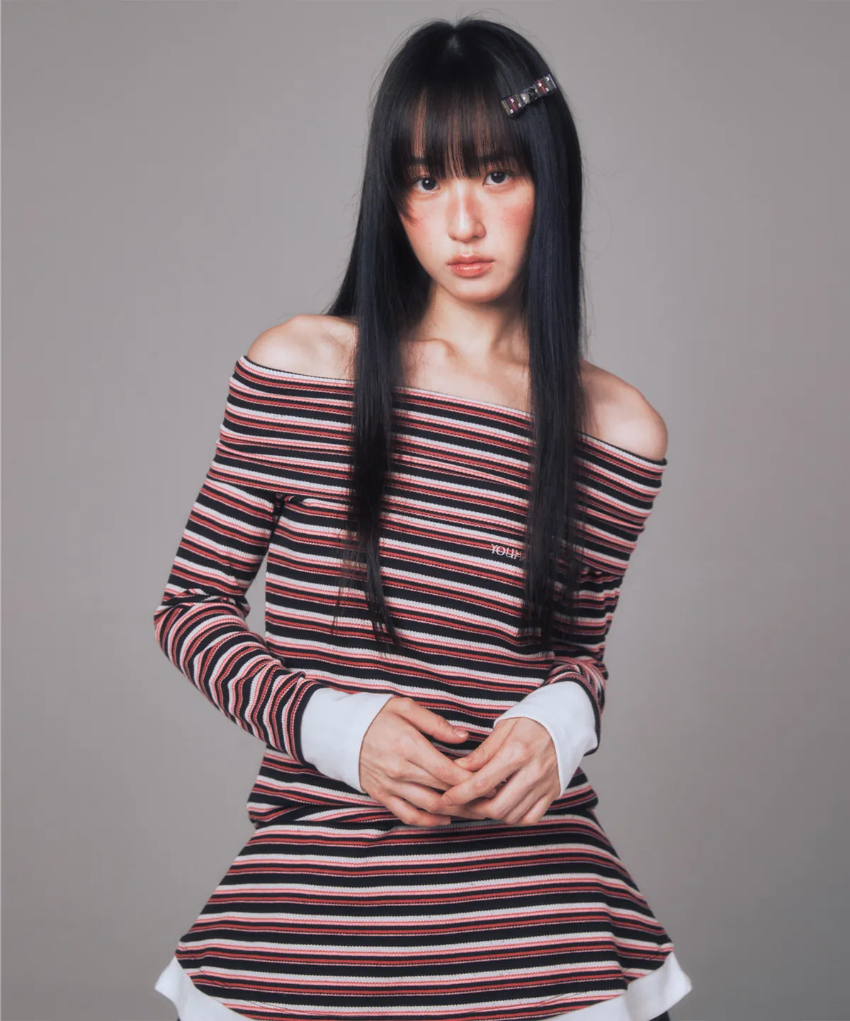 YOUHEE Stripe Off-Shoulder Dress