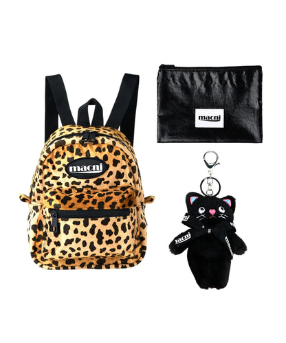 Macni - Peppy Micro Backpack, Glossy Slim Pouch & Meow Cat Keyring Set