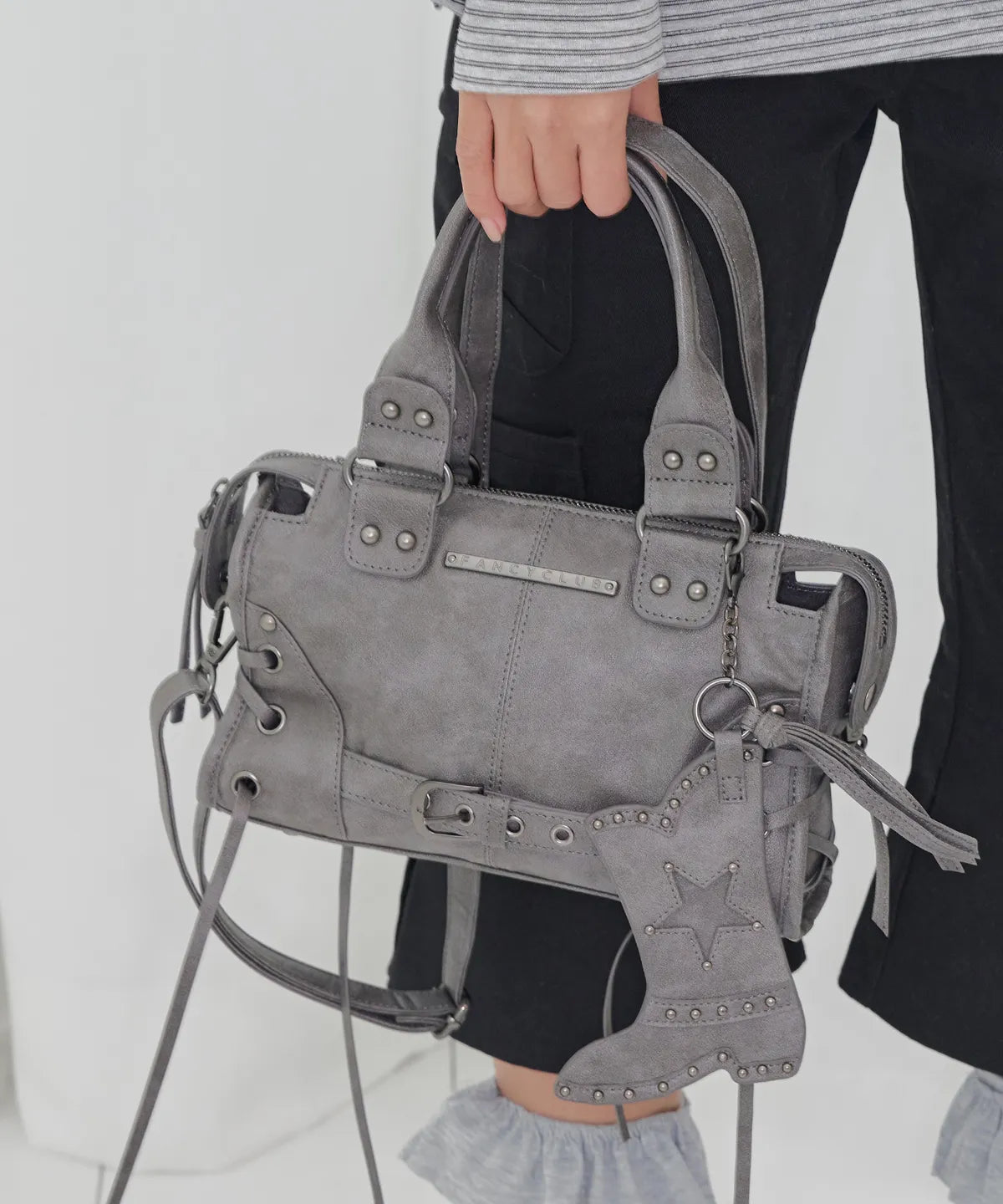 FANCY CLUB Belted Washed Leather Mini Bag