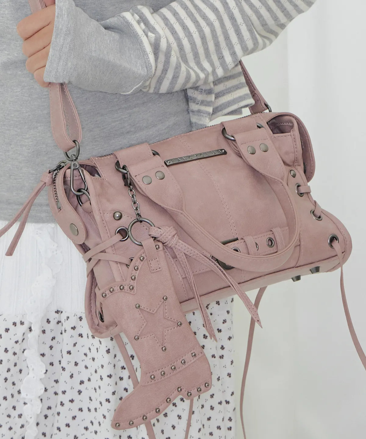 FANCY CLUB Belted Washed Leather Mini Bag