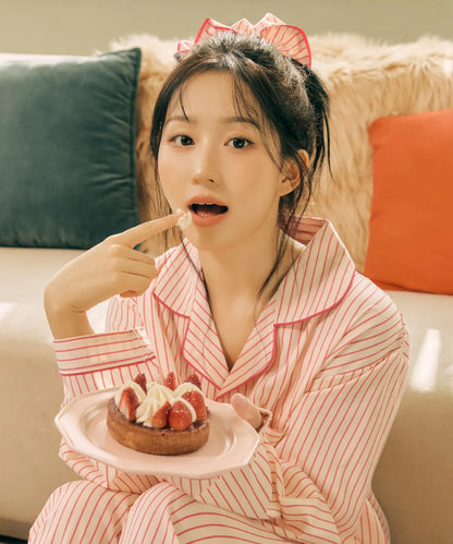 Nmixx Haewon X Dossy Silk-Fit Lovesome Long-Sleeve Couple Pajama Set (Pink)