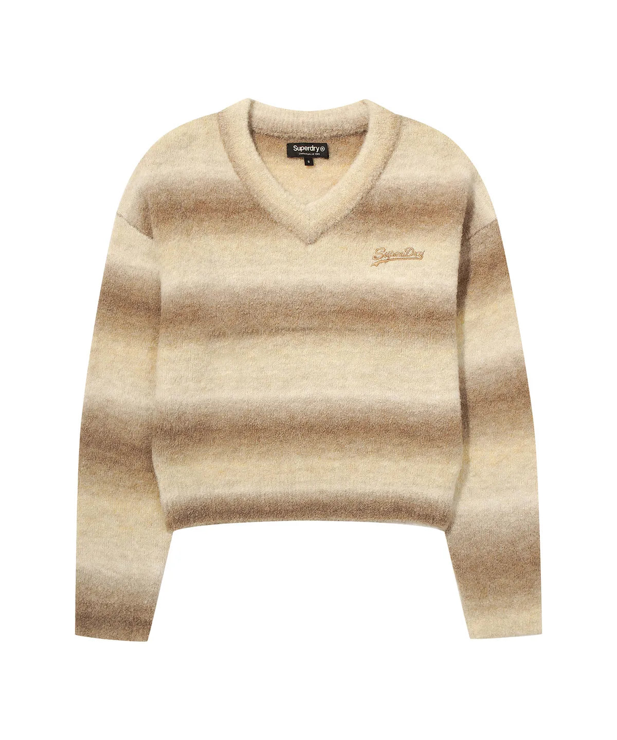 [Illit Moka Worn] Superdry W Crop Gradation  V-Neck Knit Dark Beige