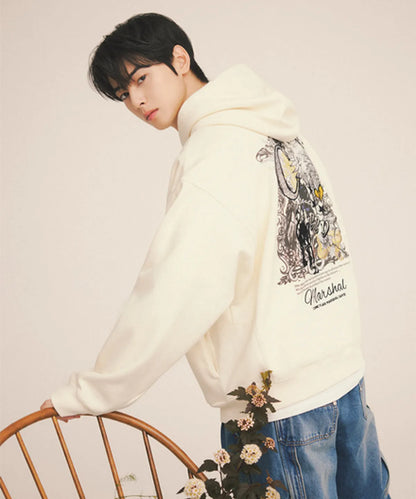[Cha Eun Woo Worn] Liber Classy Ivory Back Print Artwork Hooded T-Shirt