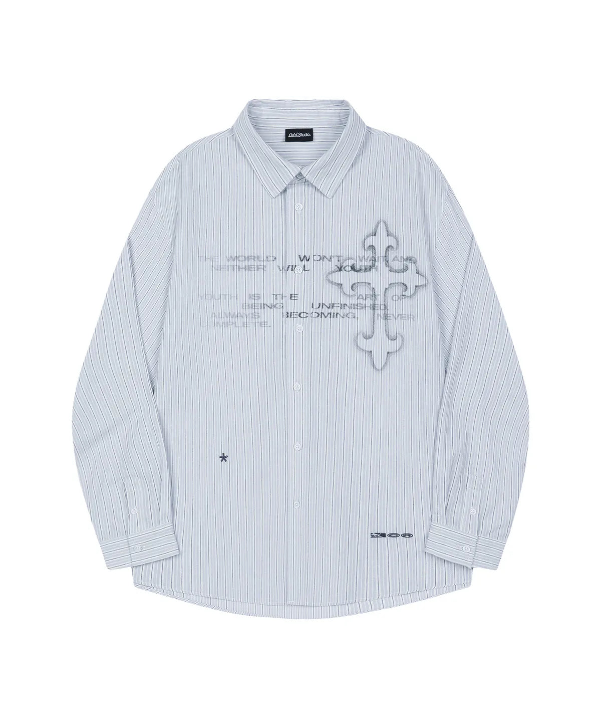 [Enhypen Sunghoon Worn] ODD STUDIO Cross Graphic Stripe Overfit Shirt Blue