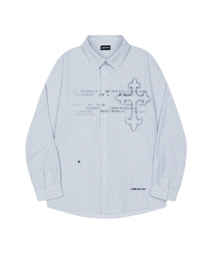 [Enhypen Sunghoon Worn] ODD STUDIO Cross Graphic Stripe Overfit Shirt Blue