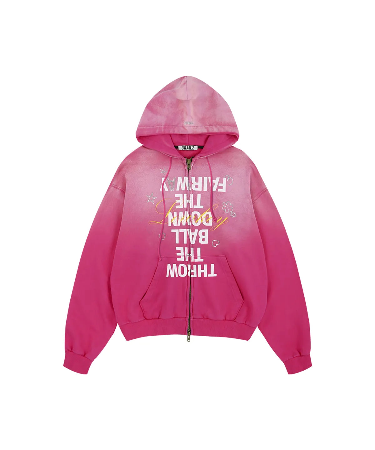 [Hearts2Hearts Stella Worn]Grailz Over Graphic Vintage Zip Hoodie - Pink