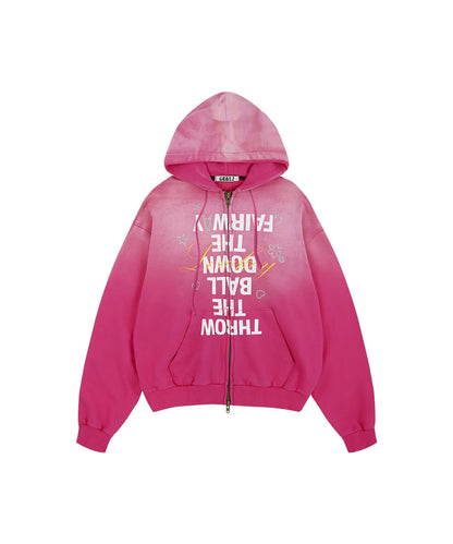 [Hearts2Hearts Stella Worn]Grailz Over Graphic Vintage Zip Hoodie - Pink