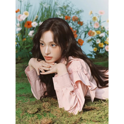 [Ive Liz Worn] 8 Seconds X Minju Kim Frill Long Sleeve Shirt Light Pink