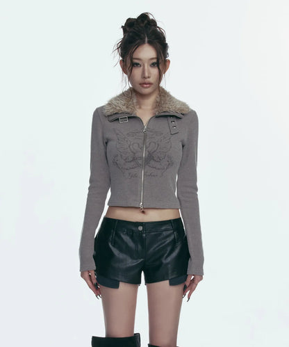 Gila Archive Fur Collar Graphic Knit Zip-Up
