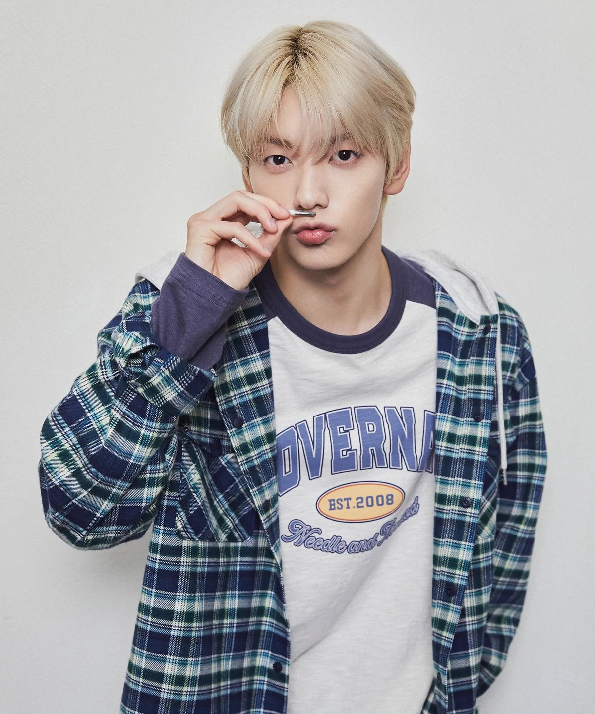 [TXT Soobin Worn] Covernat Overfit Hoodie Check Shirt Dark Blue