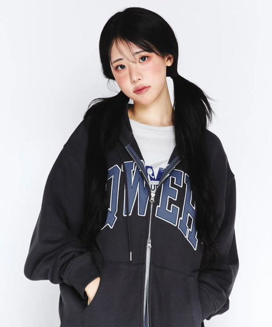 [Qwer X Ames ] 25FW QWER Basic Applique Hoodie Zip-Up