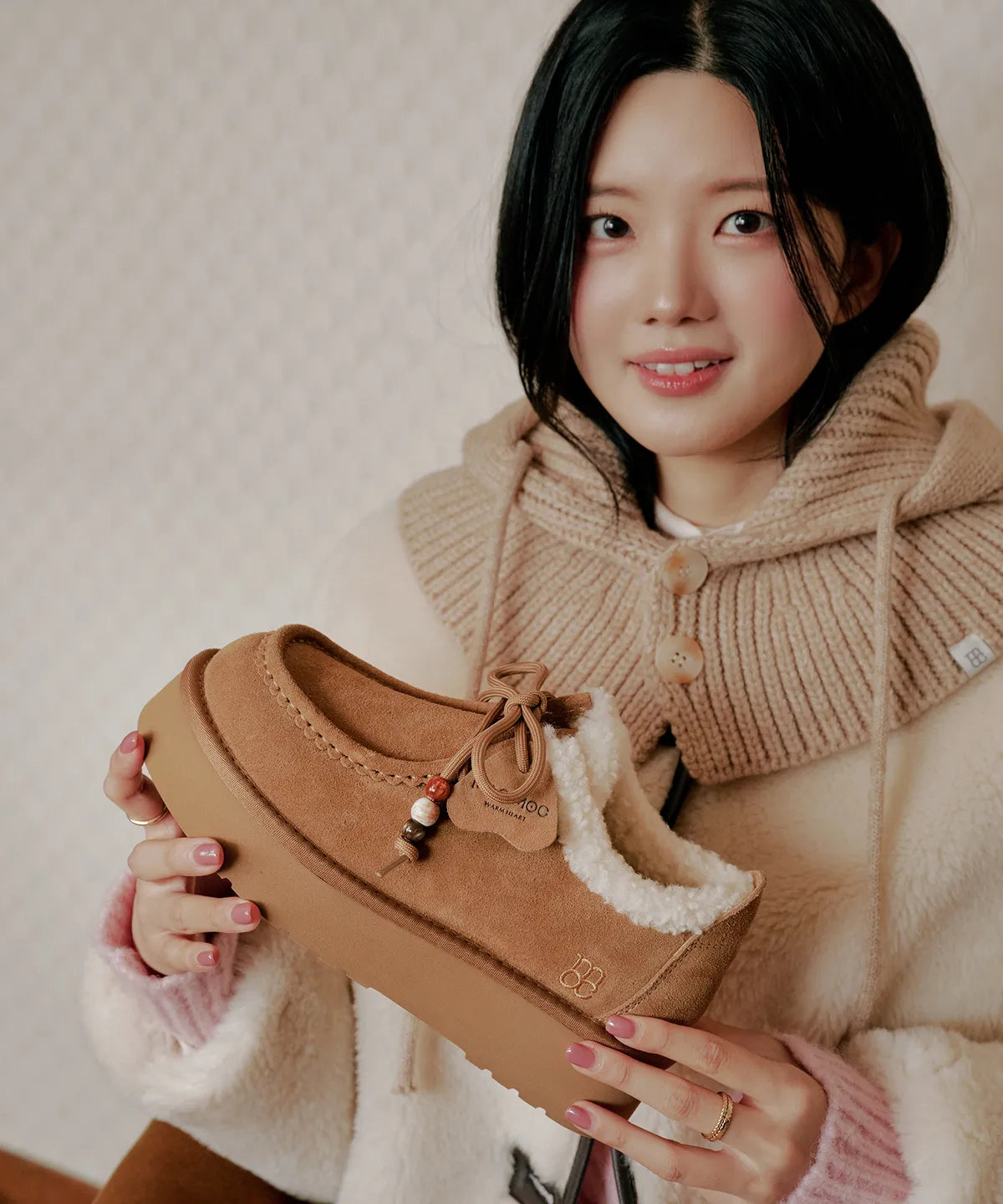 Macmoc Doongsil Bead Heart Charm Winter Platform Ugg Loafers