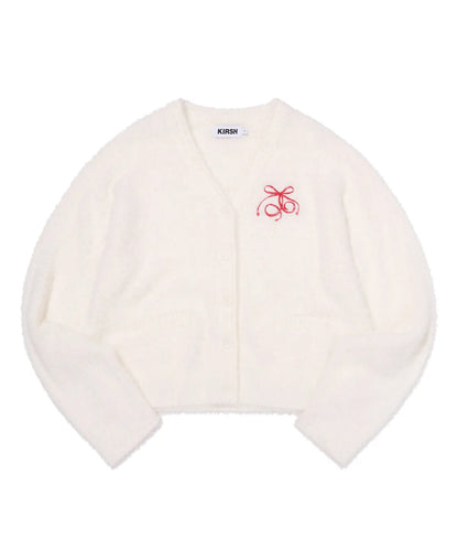 [Taeyeon Worn] Kirsh Ribbon Cherry Loose-Fit Hairy Cardigan